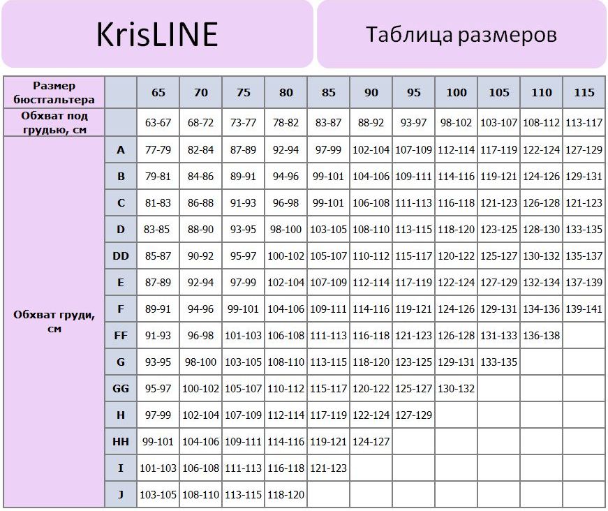 KrisLINE Таблица размеров
